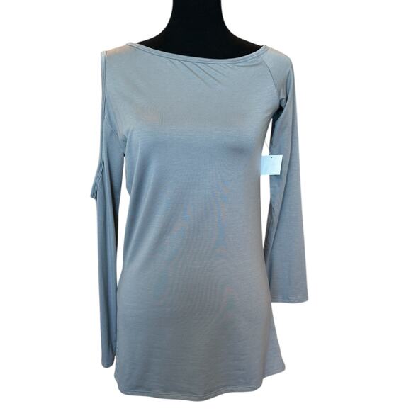 New ~ GO COUTURE ~ Women's Gray Cold Shoulder Sleeve Tunic Blouse Top Size Small - Picture 1 of 6